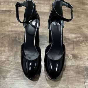 Paige Molly Ankle Strap Platform Pump Patent Leather Black Womens Size 9.5